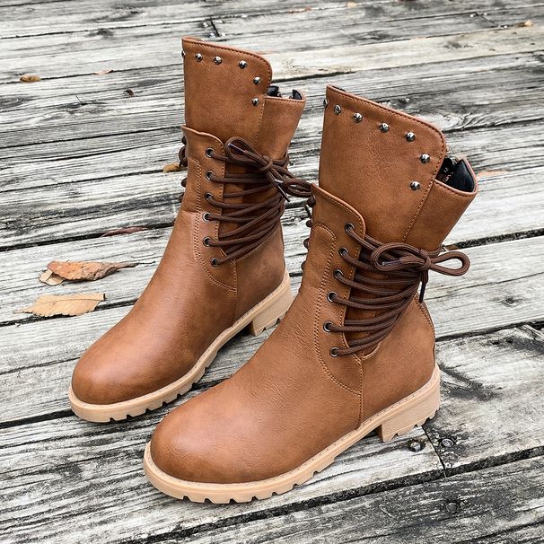 Women's Winter Plus Size Ankle Boots Back Zipper Riding Low Heeled Studded_vogvips.com