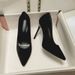 Comfortable Student Etiquette High Heels Black French Pointed Toe Stiletto Interview Professional New Graduation Single_vogvips.com