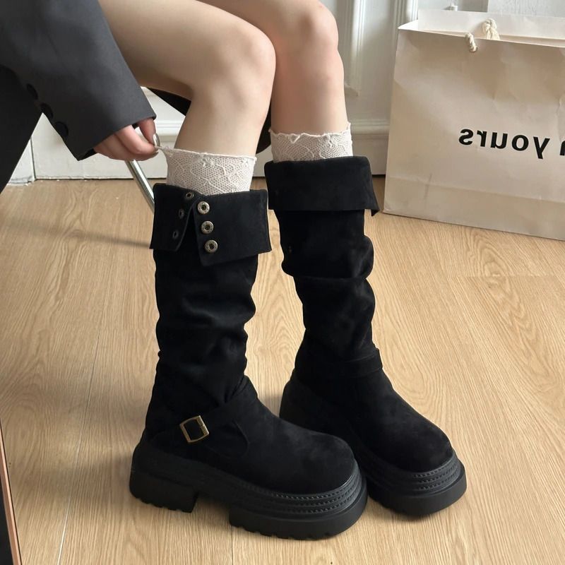 Platform Women Womens Western Cowboy Knight Long Tube Square Heel Retro Style Winter Boots 52411 251126_vogvips.com