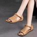Retro Soft Leather Design For Women 2025 Summer Lightweight Flat Open-Toe Anti-Slip Roman Sandals_vogvips.com