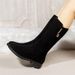 Frosted Velvet Surface Snow For Women, Chunky Heel, 2024 Autumn Winter New Mid-Calf , Mid-Heel, Warm Lined Women's_vogvips.com
