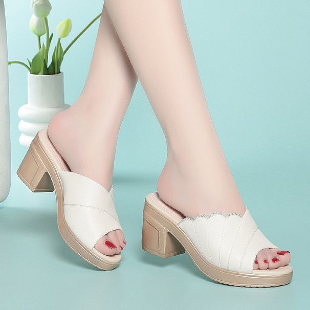 Manufacturer Wholesale , High-heeled Slippers, Women's Chunky Heel Summer New Fashion Versatile Open-toe Slip-on_vogvips.com