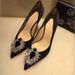 Women's Rhinestone Pointed Toe High Heels Red Satin Low Cut Sexy Wedding Shoes Spring Autumn New_vogvips.com