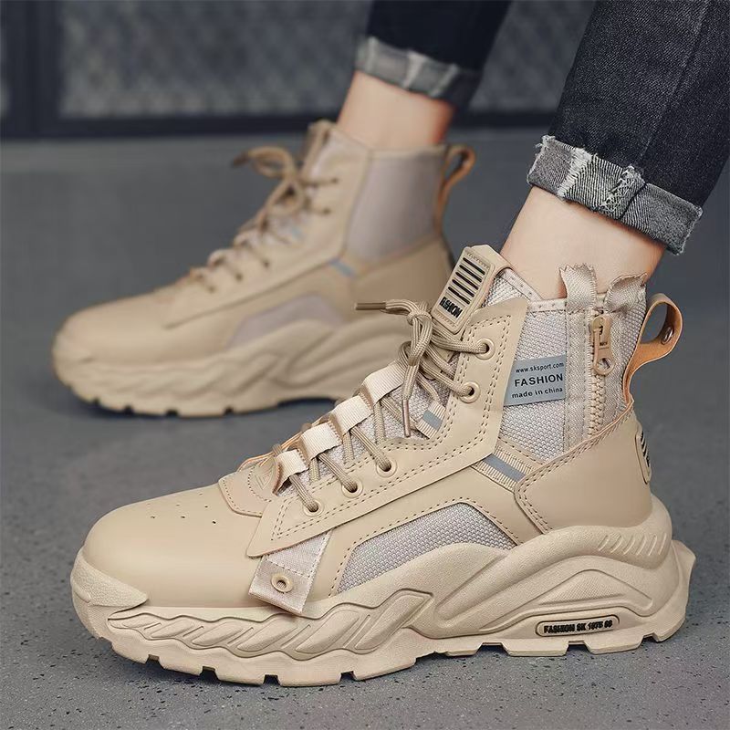 Men's Casual Boots High Top Retro Work Boots With Thick Sole Waterproof Outdoor Hiking Desert Combat Boots Outdoor Mountaineering Desert Combat Boots_vogvips.com