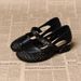 4cm Genuine Soft Leather French Hollow-out Summer Women's Shoes, Breathable And Stylish, Woven Round-toe, Single-strap,_vogvips.com