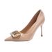 Elegant Rhinestone Square Buckle High Pumps For Women Pointed Toe Dress Shoes With Thin Heel_vogvips.com