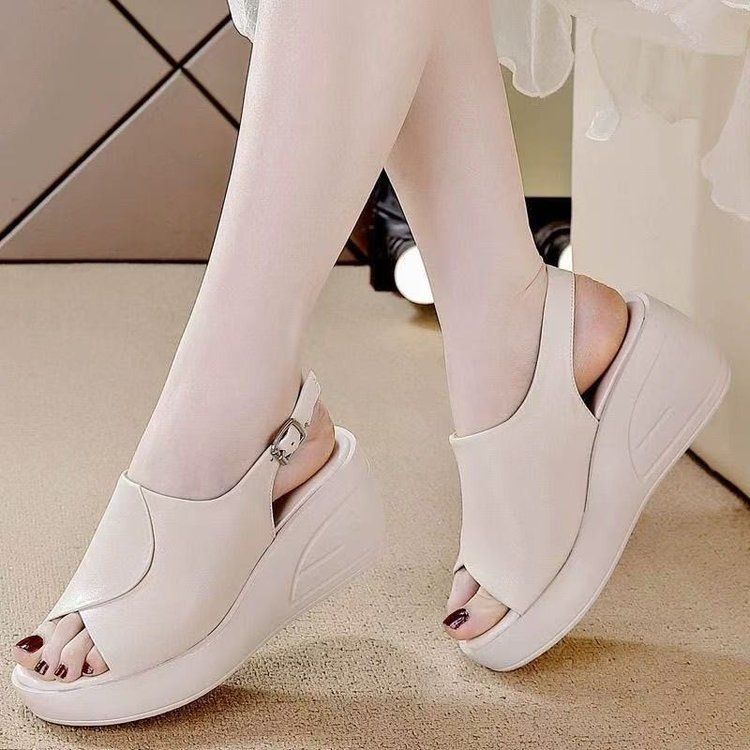 Women's Thick-soled One-strap Petite Women, 2026 Summer New Model, Soft-soled Wedge Heel Peep-toe High-heeled Sandals_vogvips.com