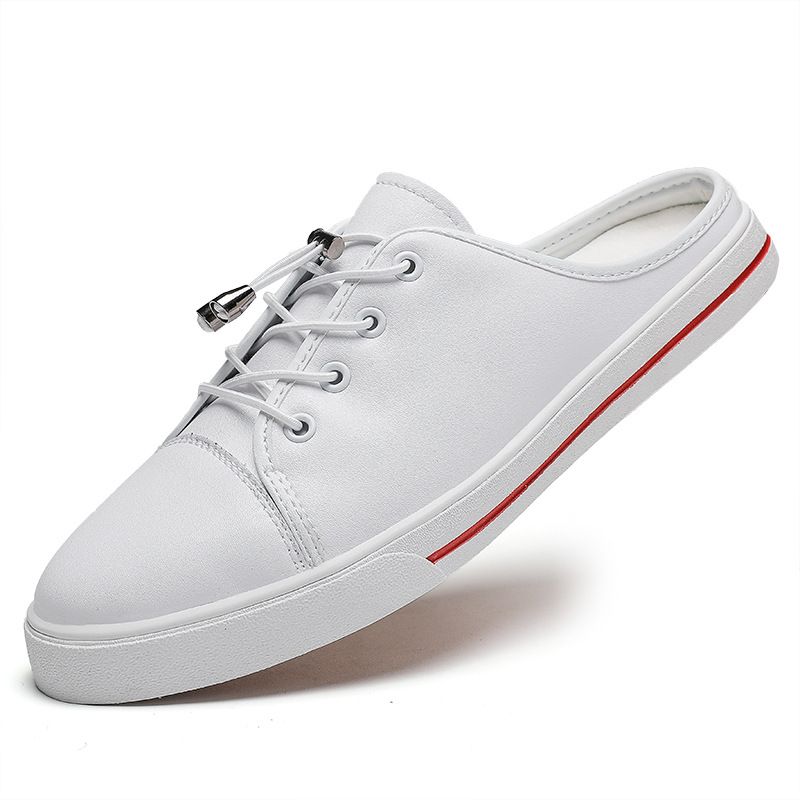 Men's Round Head Leather Men's Casual Lace-up Splicing Lazy Shoes Men's Shoes_vogvips.com