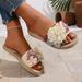 Women's Fashionable Summer Cloth Flower Three-Flower Outdoor Wear-Resistant Non-Slip Flat Beach Sandals Women's Flip-Flops_vogvips.com