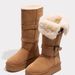 Gray Fleece-Lined Thick-Soled Long Snow Boot For Women 2025 Winter New High Tube Two-Way Wear Foldable Warm Cotton_vogvips.com