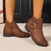 Women's Casual Low-Cut Ankle Boots With Side Zipper & Chunky Buckle - Soft Round Toe Slip-On Booties For Winter (Light Brown)_vogvips.com