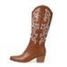 Men's & Women's Western Cowboy Boots With Embroidery - Pointed Toe, Chunky Heel, Mid-Calf Riding Boots In PU Leather (Black, White, Pink, Brown)_vogvips.com