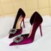 1363-K83 Banquet Thin Heels Thickened Suede Pointed Side Hollow Metal Water Diamond Buckle Ultra High Heel Single Shoes_vogvips.com