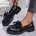 Black Loafers Women Niche Bow Platform Small Leather Shoes Vintage Single Shoes_vogvips.com