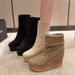 Plus Size Wedge Heel Slip On Fashion Boots,Suede Thick Sole, Winter Fleece Lined Ankle Boots, Women's Style Slim Boots._vogvips.com