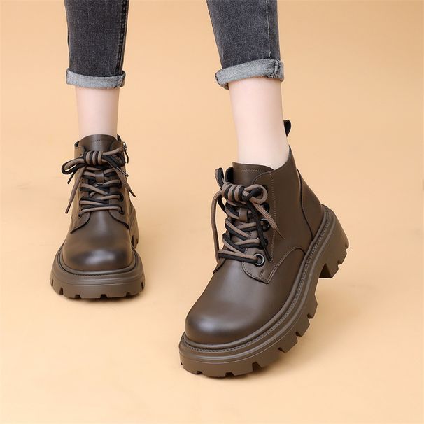 Genuine Leather Thick-Soled Martin For Women 2024 Autumn Winter New Fashion Short Soft Sole Black Street Style_vogvips.com