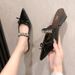 Women's Pointed Toe Rhinestone Slippers Fashionable Sandals French Bow Light Luxury Half Slippers Winter New Style_vogvips.com