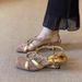Cowhide Leather ~ Niche High-End Feel Gold Rhinestone Wedge Sandals For Women Summer 2025 New Style Irregular Heel High_vogvips.com