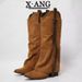 Cow Suede Pointed Toe Chunky Heel Slimming Boot Brown Riding Over-the-Knee High Long Western Cowboy Boots_vogvips.com