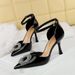 8323-K62 Fashionable Pointed Thin Heel Shoes With Patent Leather Glossy Surface, Hollow Rhinestone Round Buckle,_vogvips.com