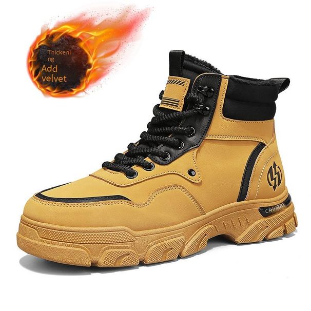 Men's Winter Work Boots - Leather High Top Ankle Boots With Warm Fleece Lining, Non-Slip PVC Sole For Outdoor & Casual Wear_vogvips.com