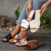 A New Beach Square Head Woven Cross Flat Women Sandals Slippers_vogvips.com