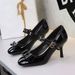 6682-H91 French-style Double-breasted High-heeled Women's Shallow-cut Stiletto With Bow, Patent Leather Round-toe_vogvips.com