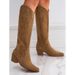 Western Embroidery Chunky Heel Boots – Slip-On Mid-Calf Cowboy Boots For Men & Women (Black/Khaki, Sizes 35-43)_vogvips.com
