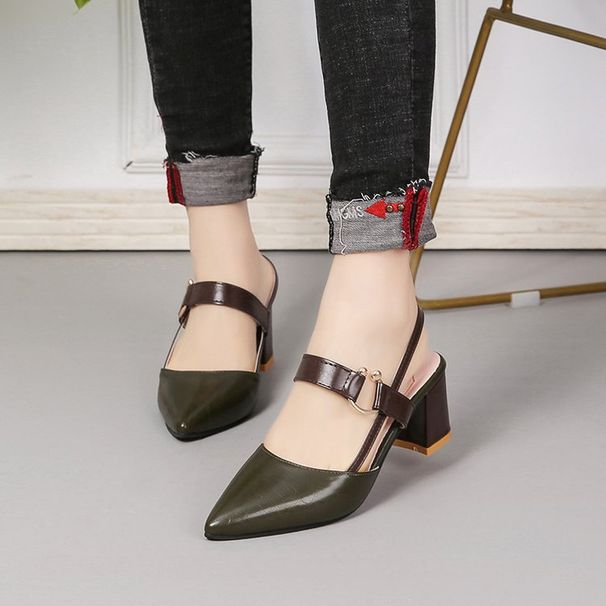 2026 Spring/Summer New Shoes: Pointed Toe Chunky Heel Closed-Toe Shoes, Mid-Heel Buckle High Heels, Hollow-Out Women's_vogvips.com