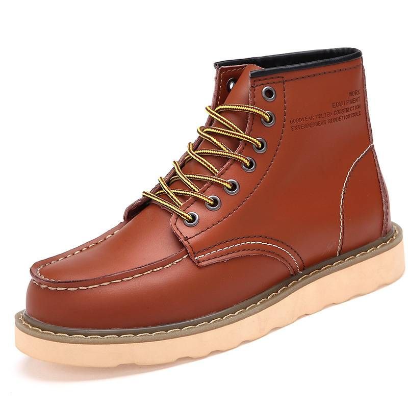 Men's Classic Martin Boots - Vintage Work Boots For Outdoor & Casual Wear - Slip-Resistant Rubber Sole - Mid-Calf Height - Brown/Black/Burgundy_vogvips.com
