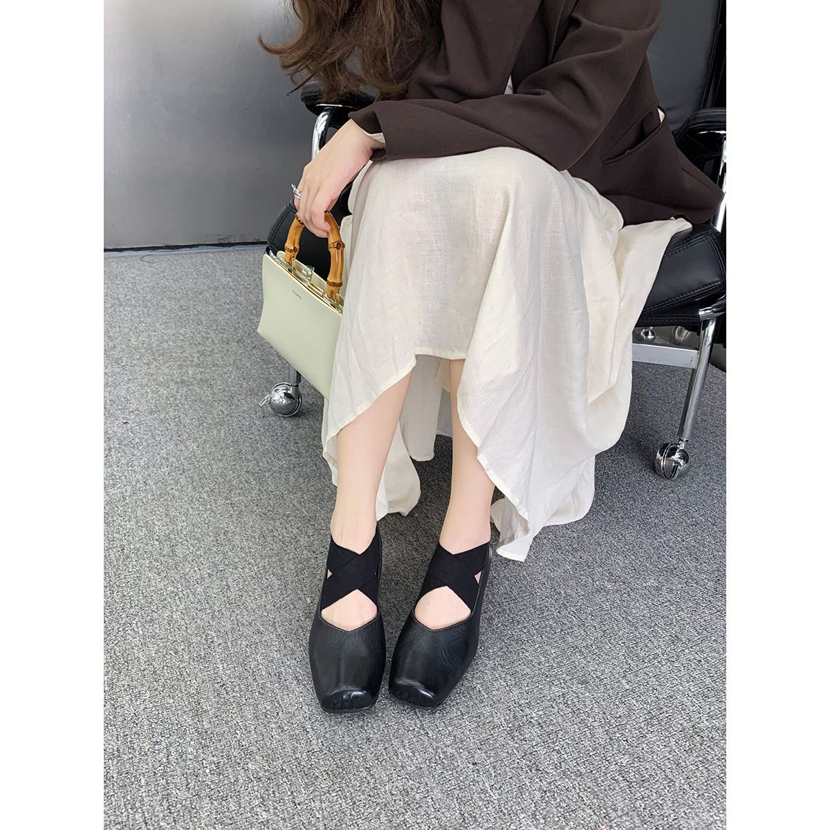 Upgraded Version~Pig-nose Leather Cross-strap Chunky Heel Mary Jane Ballet Shoes For Women_vogvips.com