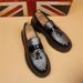 Business Casual Men's Tassel Thick Sole Trendy Shoes Shiny Leather Hairstylist Loafers_vogvips.com