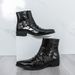 New Fashion Shiny Black Men's High Top Shoes Martin Boots Trendy Short Boots Fashionable Pointed Toe Short Boots Banquet Dress Men's Boots_vogvips.com