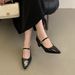 Cameido French Style Mary Jane Shoes For Women Chunky Heel Square Toe Single Strap Low Cut Dress Shoes For Commuting Spring_vogvips.com
