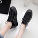 Fashion Brogue Carved Leather Lace-up Thick Sole Platform Wedge Casual Shoes College British Style_vogvips.com
