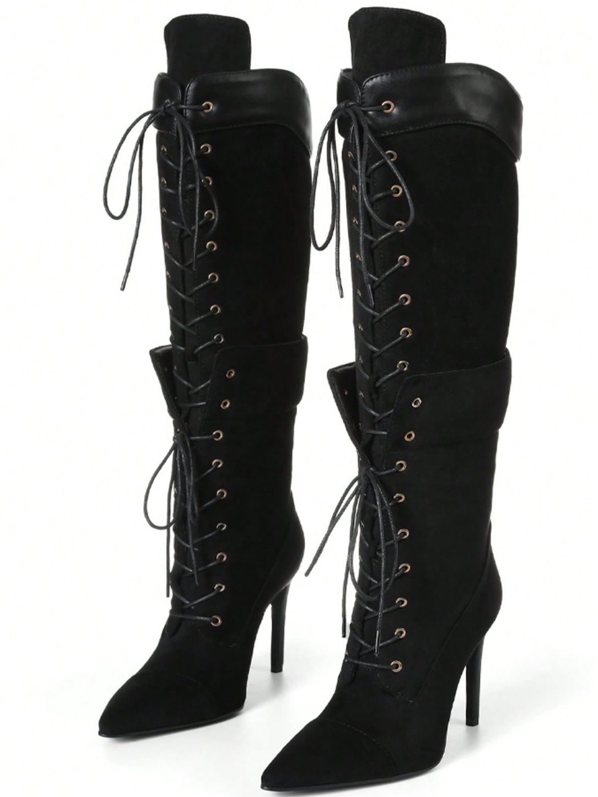 Women's Knee High Boots Pointed Toe Lace Up Stiletto Heel Shoes Motorcycle Dressy Party Luxury Fashion Winter Fall Boots_vogvips.com