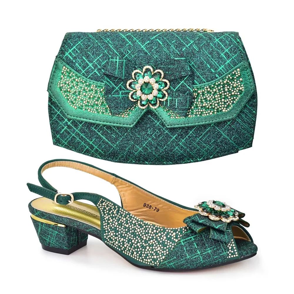 Women's lace Matching Bag Set Party Crystal embellished women's shoes and crossbody bag_vogvips.com