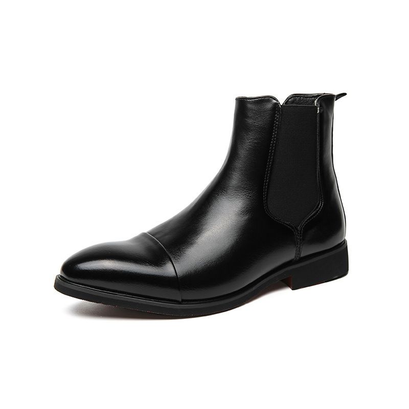 Large Size Men's High Top Pointed Leather Shoes British Fashion Business Slip-On Ankle Boots_vogvips.com