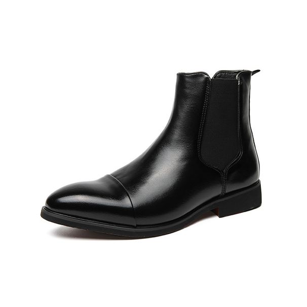 Large Size Men's High Top Pointed Leather Shoes British Fashion Business Slip-On Ankle Boots_vogvips.com