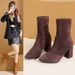 Large Size 2025 Autumn And Winter New European And American Style Martin Boots For Women, Stretchy Fabric With Fleece And A Mid Heel For Women_vogvips.com