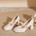 Women's Shoes Classic Elegant Elegant Square-Toe Satin Bridal Heels With Pearl Accents Comfortable Chunky Heel Wedding Shoes For Bride & Bridesmaids_vogvips.com