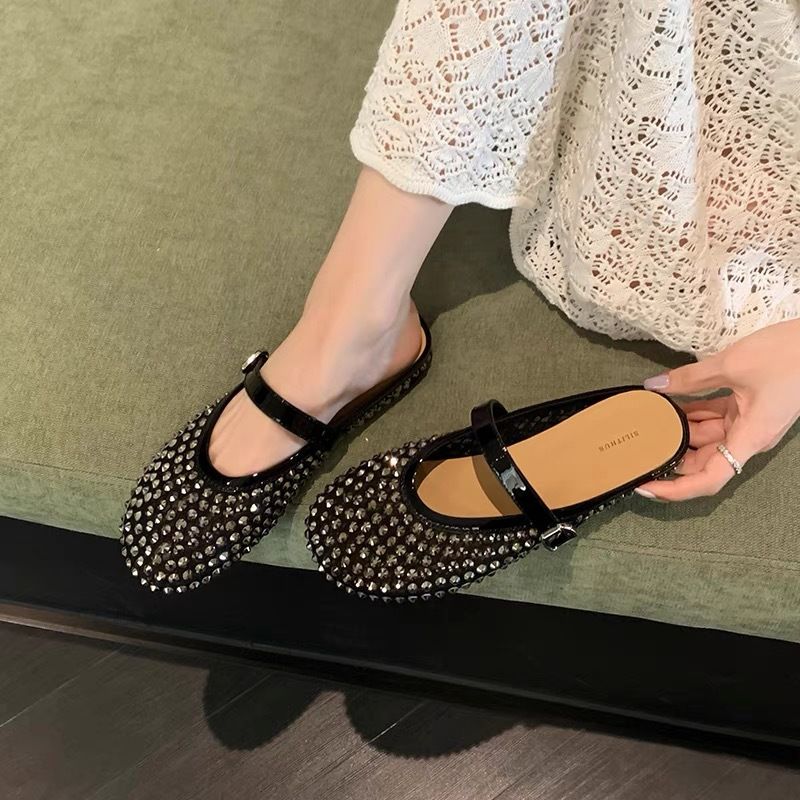 Gravity Shoe Factory Exposed Toes 2025 Summer Simple Wind Hollow Sexy Mesh Shoes Low Heel Baotou Half Slippers Cool Drag_vogvips.com