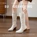 White Long For Women 2025 Autumn Winter New Thick Heel Pointed Toe Riding Lace Over-the-Knee High Boots_vogvips.com