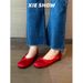 Foot-Slimming Ballet Flats French Style Elegant Fairy Bow Red Shallow Mouth Flat Loafers Wedding Shoes_vogvips.com