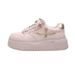 Women's Same Style Genuine Leather Thick Bottom Breathable White Shoes Round Toe Lace Up Casual Sneakers Women's Height Increasing Sports Shoes_vogvips.com