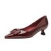 Stiletto High-heeled Shoes, 2026 Spring New Model, French Patent Leather, High-end Feel, Pointed Toe, Square Buckle, Mid-heel Slip_vogvips.com