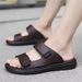 Outdoor Men Slippers Leather Lightweight Flip-flops Summer Casual Beach Sandals Male Flat Non-Slip Comfort Classic Lazy_vogvips.com