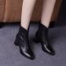 ShoeVault 2024 New Short Women, Chunky Soft Leather High Heel Fleece-Lined Cotton Autumn Winter Women's Shoes, Pointed Toe Martin_vogvips.com