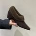 Height-Increasing Gray Pointed Toe Retro Furry Women 2025 Autumn Winter New Slip-On Single Shoes With Fleece Lining For_vogvips.com
