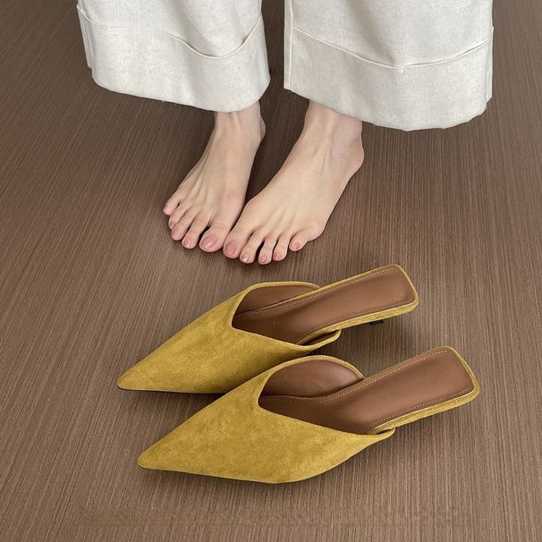 French-style Elegant Closed-toe Mules For Women, 2025 New Summer Model, With Thin Heels That Don't Tire The Feet, Suede_vogvips.com